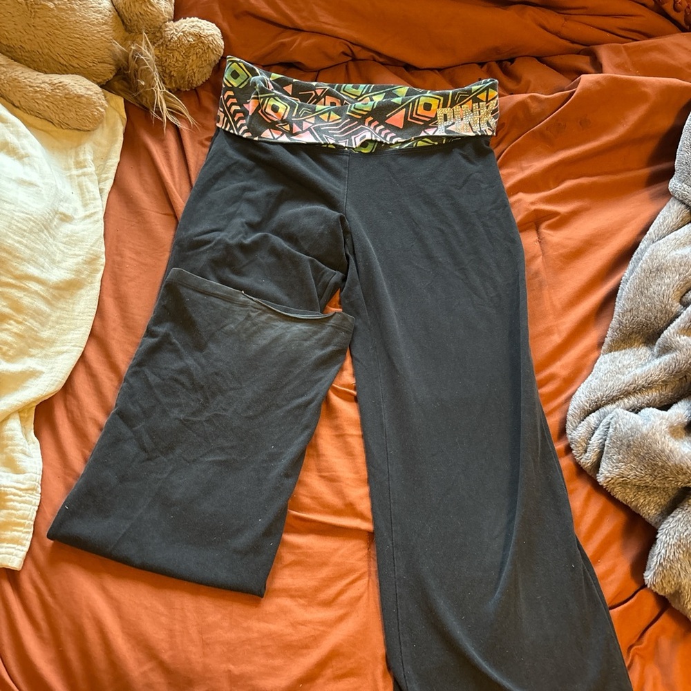 PINK Victoria's Secret Black Leggings with Decorative Waistband